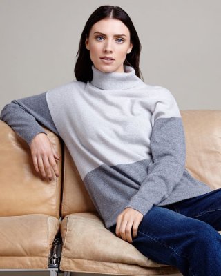 Paul Costelloe Living Studio Colour Block Long Sleeve Cashmere Polo Neck Jumper