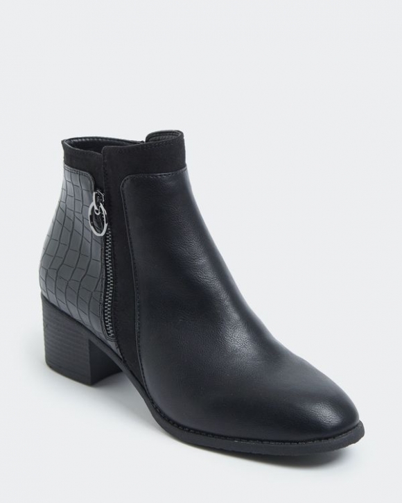 Wide Fit Croc Back Low Heel Boot