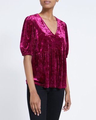 Velvet Puff Sleeve Top