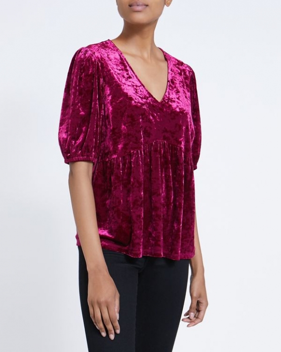 Velvet Puff Sleeve Top