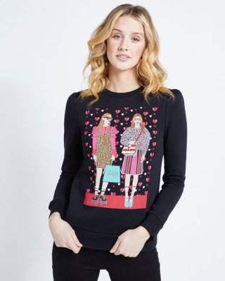 Savida Graphic Glitter Print Sweatshirt