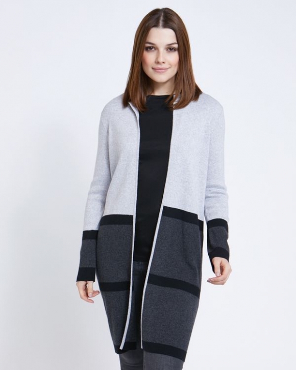 Paul Costelloe Living Studio Grey Colour Block Hem Cardigan