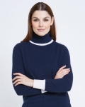 Paul Costelloe Living Studio Navy Colourblock Polo Neck Jumper