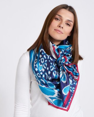 Paul Costelloe Living Studio Blue Abstract Silk Scarf