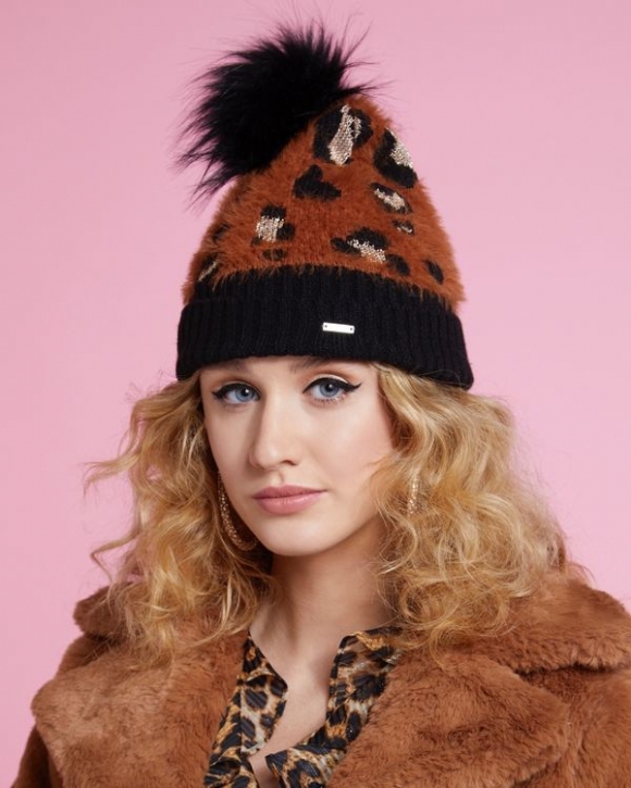 Savida Leopard Print Lurex Hat