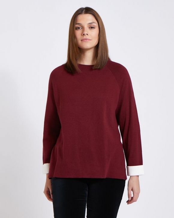 Paul Costelloe Living Studio Burgundy Side Vent Cotton Cashmere Jumper