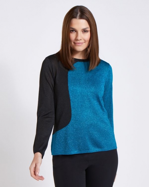 Paul Costelloe Living Studio Blue Lurex Two Tone Jumper