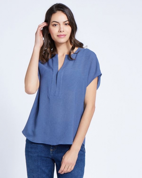 Paul Costelloe Living Studio Blue Half Placket Top