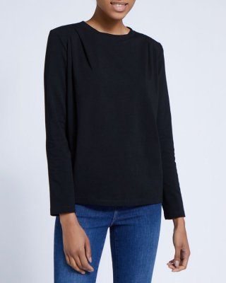 Shoulder Pad Long Sleeve Cotton Top