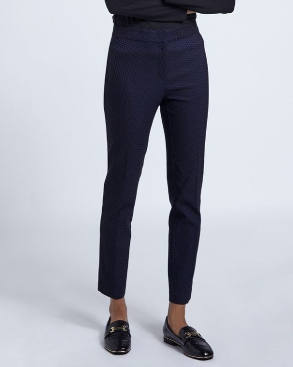 Navy Jacquard Slim Leg Trouser